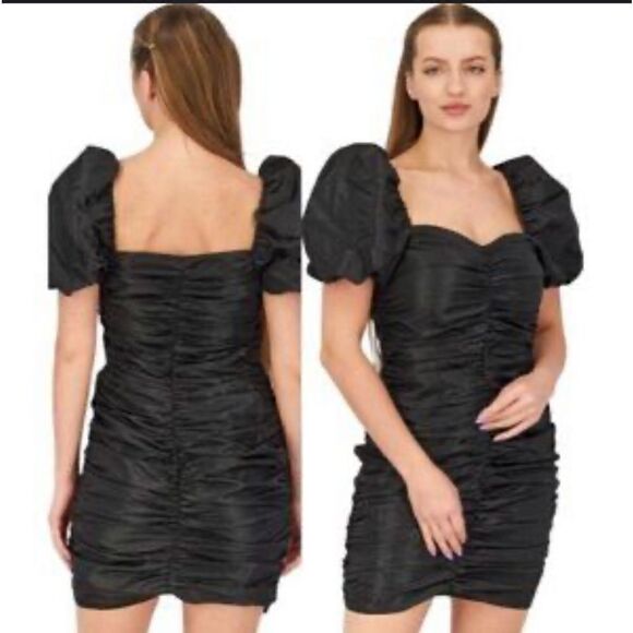 NWT Naked Wardrobe Runway Collection Faux Leather Ruched Mini Dress Medium - Picture 15 of 15